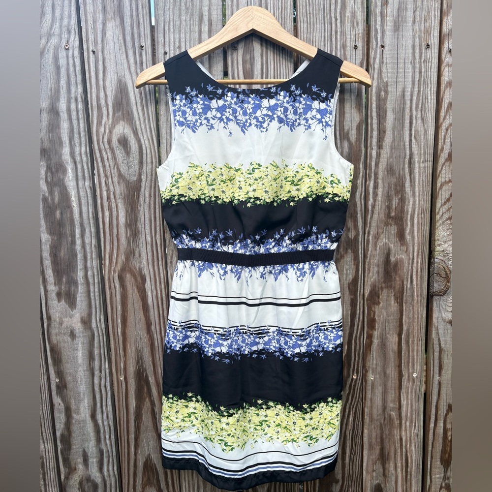 LOFT Floral Midi Dress - Black, Blue, Yellow